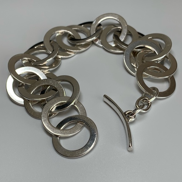 Silpada RARE VHTF Sterling Silver INTERLOCKING DISC Toggle Closure Bracelet 8.5” - Picture 4 of 8